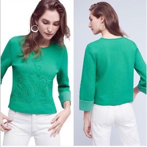 Anthropologie | Moth Green Embossed Floral Sweater